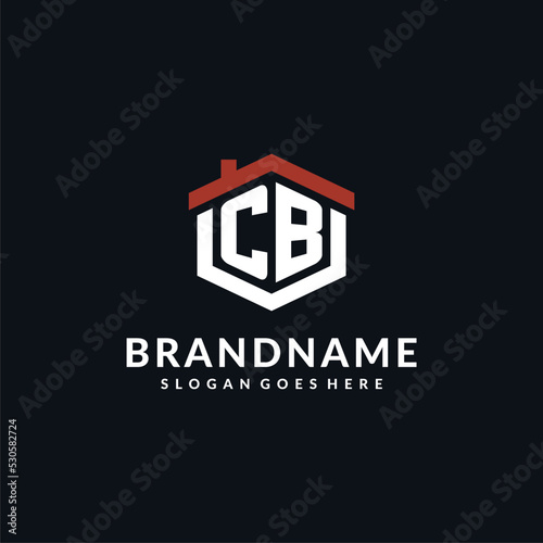 Initial letter CB logo with home roof hexagon shape design ideas