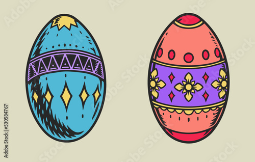 Easter eggs sticker colorful vintage