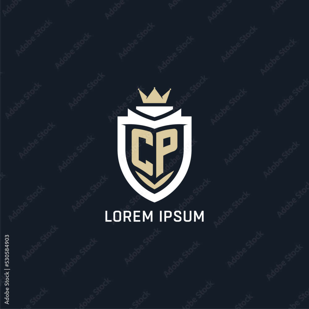 Initial letter CP shield and crown logo style, esport team logo design ...