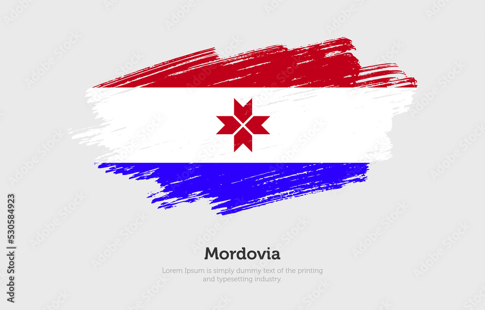 Modern brushed patriotic flag of Mordovia country with plain solid background