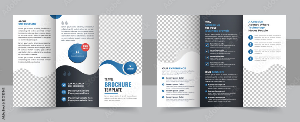 Trifold Travel Brochure Template, Professional Travel Agency Trifold Brochure Layout