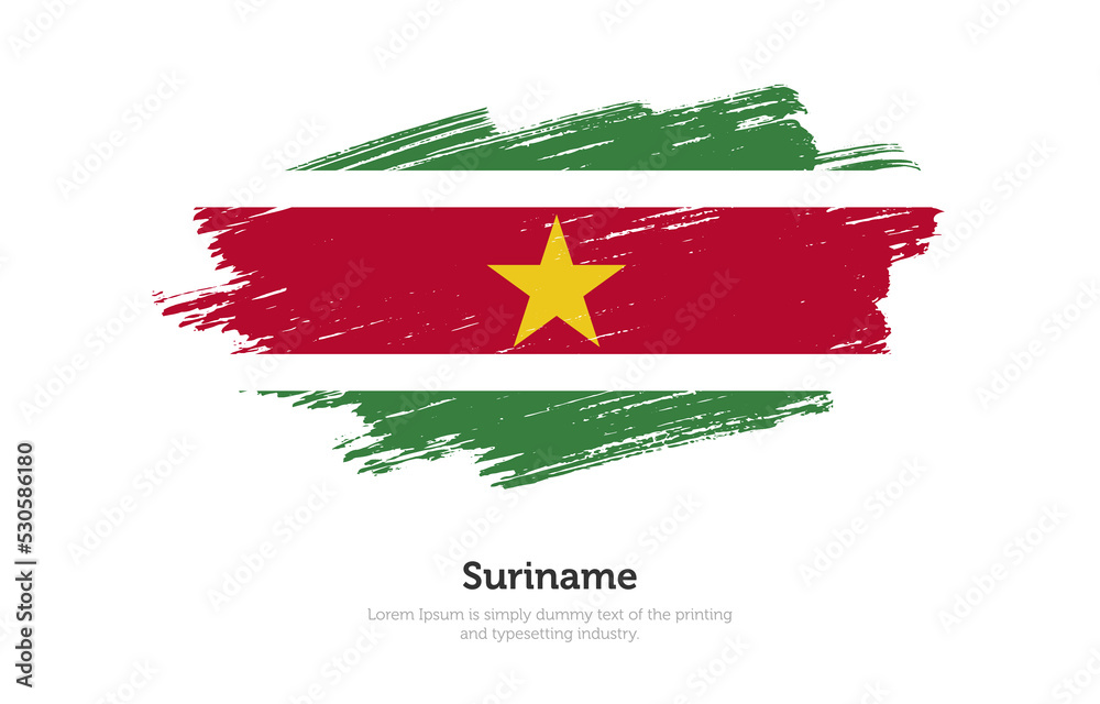 Modern brushed patriotic flag of Suriname country with plain solid background Modern brushed patriotic flag of Suriname country with plain solid background