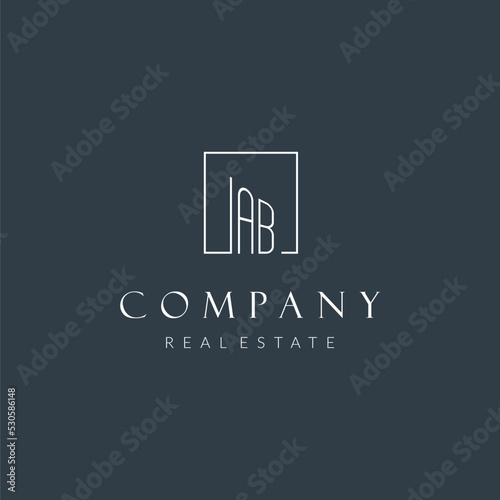 Initial letter AB logo for real estate company with square line style
