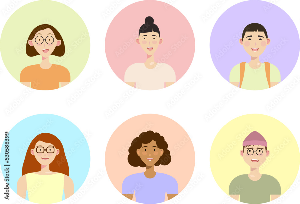 Set of vector characters girls and boys, children, students and kids Set of vector characters girls and boys, children, students and kids