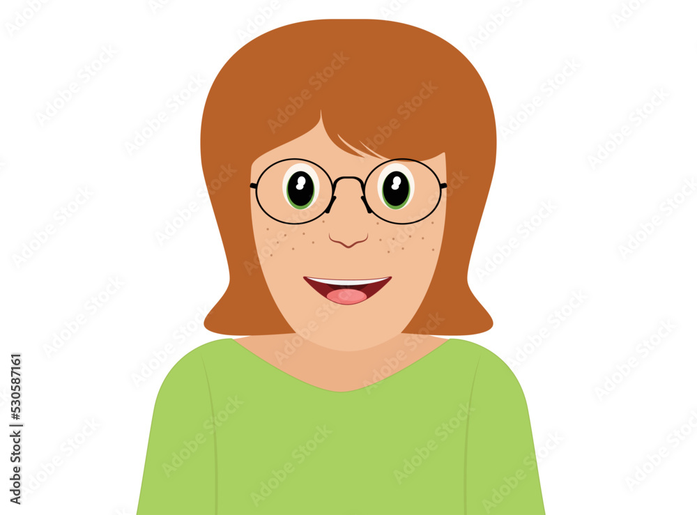 Cute ginger woman with happy face, vector illustration Cute ginger woman with happy face, vector illustration