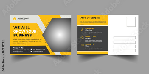 Creative postcard design template. Yellow corporate postcard or Eddm postcard design template