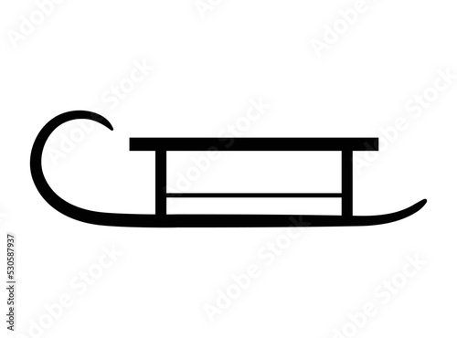 Sledge black icon isolated on white, Silhouette of sleigh