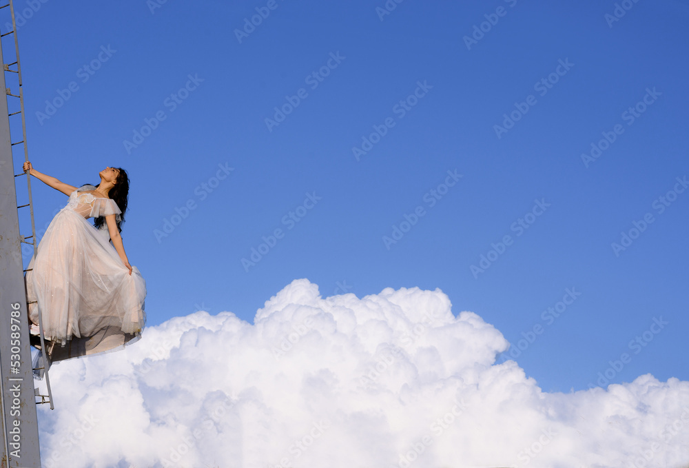 bride wedding dress near clouds bride wedding dress near clouds