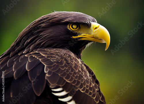 Close-up of the head of a golden eagle with yellow beak, wildlife image of a wild raptor
