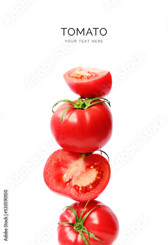 Creative layout made of red tomato on the white background. Flat lay. Food concept. Tomato on the white background.