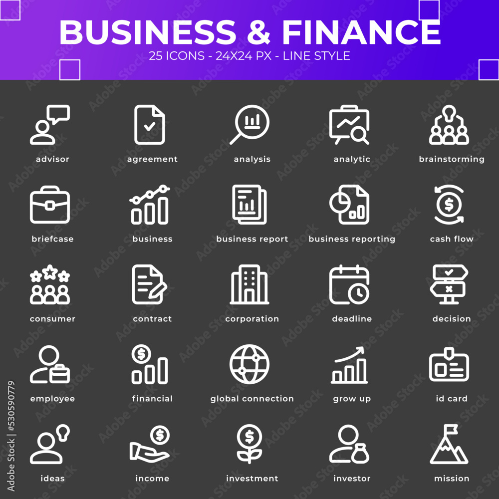 Business and Finance Icon Pack With Black Color