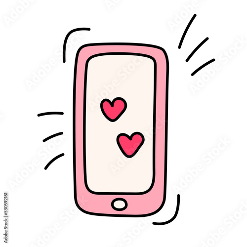 Smartphone doodle icon. Hand-drawn sketch electronic gadget with touchscreen, for calls and sms.Device for communication and Internet. Isolated. Vector illustration