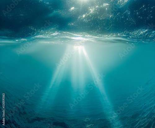 Dark blue ocean. Underwater background and undersea light rays shine © waichi2013th