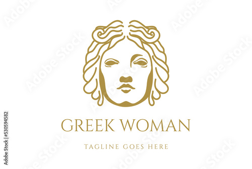 Luxury Beauty Greek Woman Girl Lady Goddess Head Face Hair Logo Design Vector
