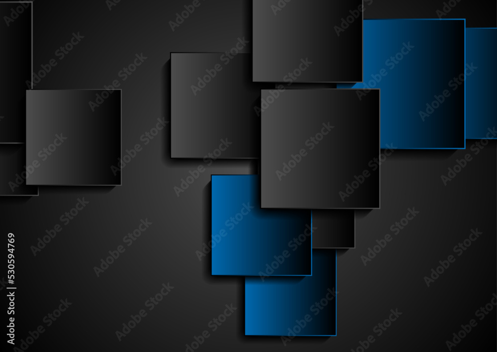 Black blue squares abstract tech geometric minimal background. Vector design