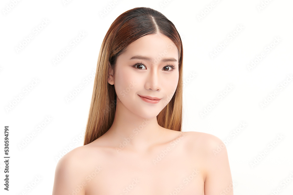 Beautiful young asian woman with clean fresh skin on white background, Face care, Facial treatment, Cosmetology, beauty and spa, Asian women portrait.