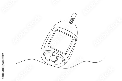 Continuous one line drawing Portable glucometer. Blood glucose test. World diabetes day concept. Single line draw design vector graphic illustration.