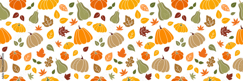 Seamless pattern pumpkin and leaf. Autumn seamless pattern pumpkin and leaves
