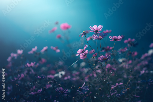 A beautiful cosmos flower under blue sky.