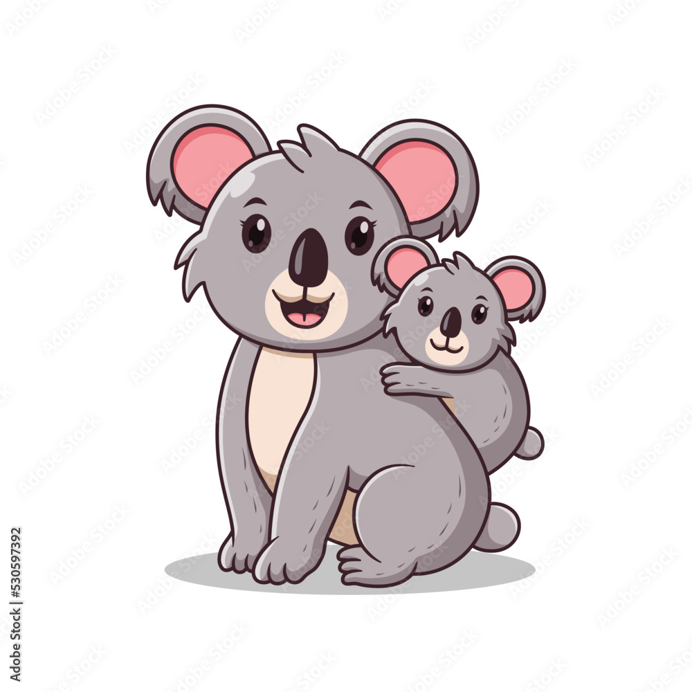 Loving Mother Koala with her Baby. Animal Icon Concept. Flat Cartoon Style. Suitable for Web Landing Page, Banner, Flyer, Sticker, Card Loving Mother Koala with her Baby. Animal Icon Concept. Flat Cartoon Style. Suitable for Web Landing Page, Banner, Flyer, Sticker, Card