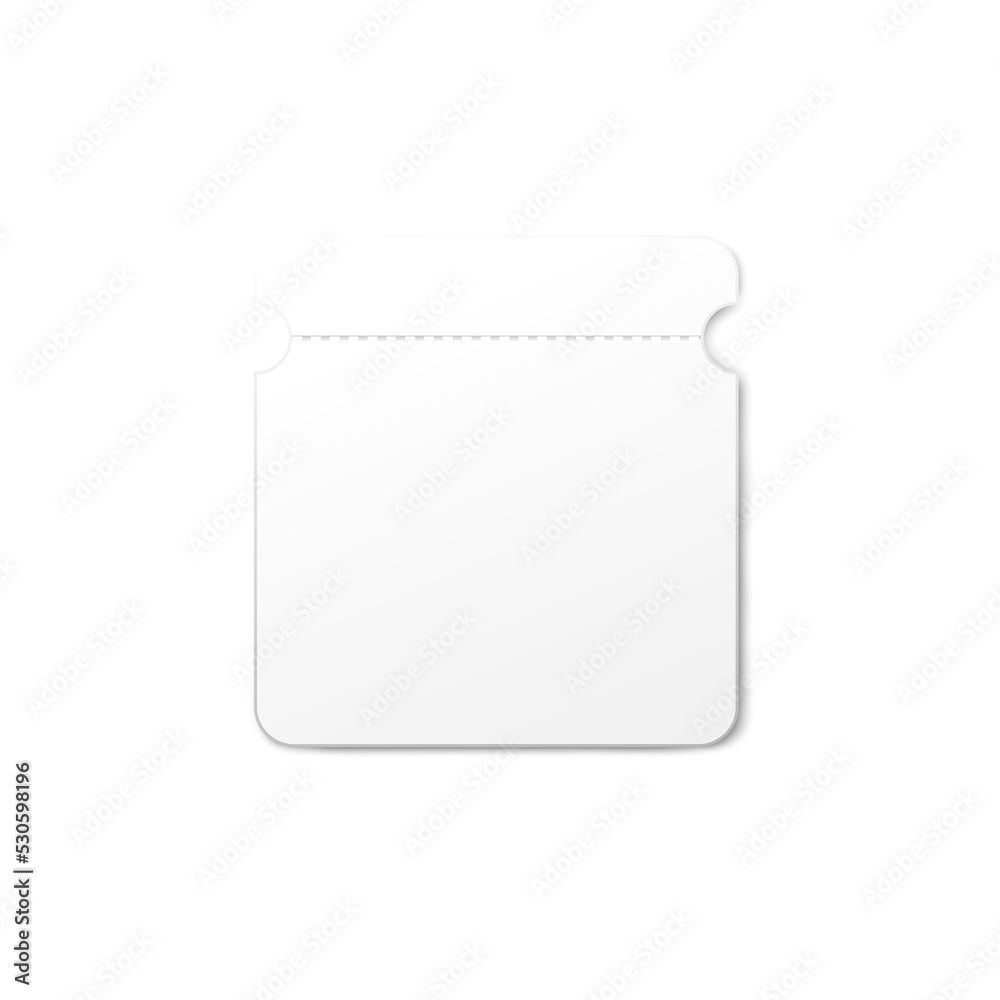 Blank entrance card or paper ticket template, 3d vector illustration isolated.