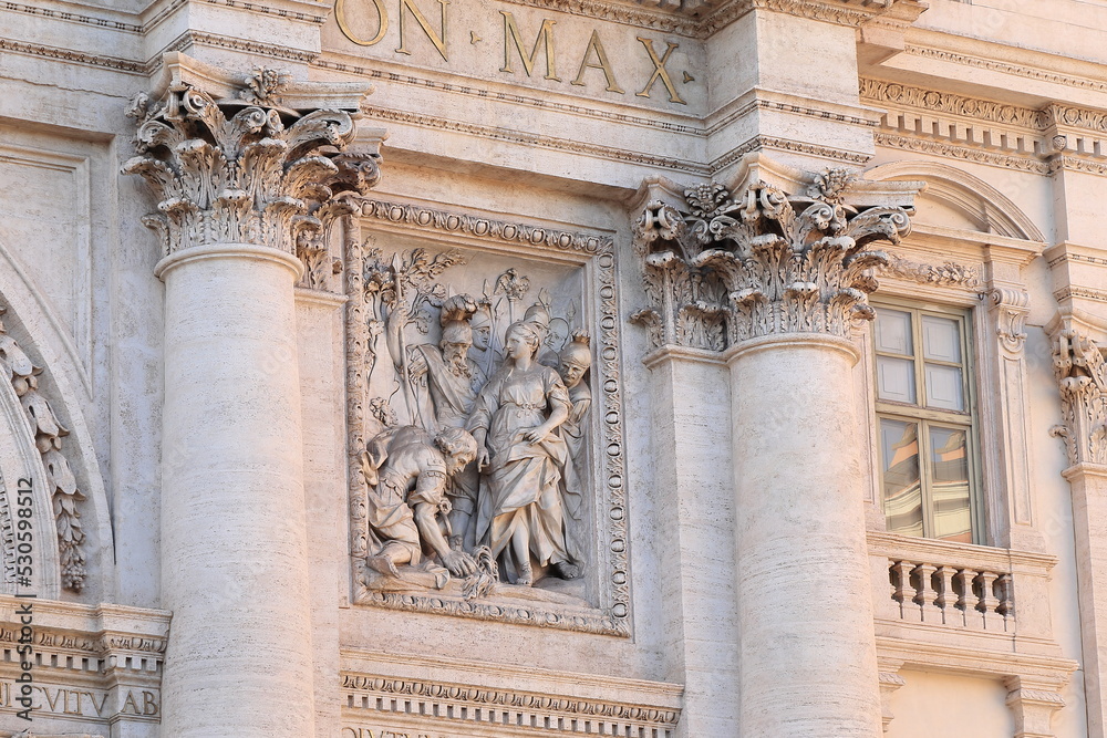 Trevi Fountain Sculpted Detail with Engaged Columns in Rome, Italy