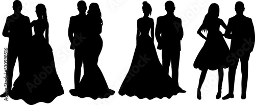black silhouette set of bride and groom isolated vector