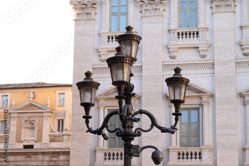 Vintage Lamp Post at Trevi Square Close Up in Rome, Italy