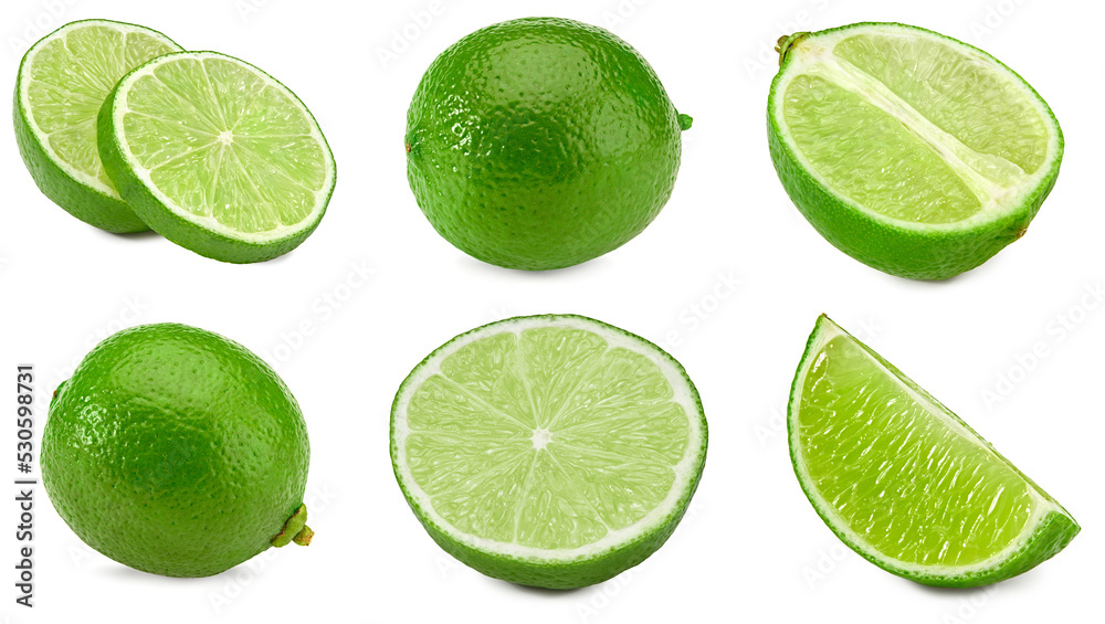 sliced lime isolated on white background. clipping path