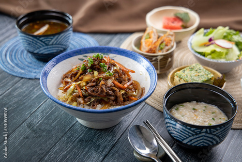 Korean traditional food, minced seasoned pork on rice