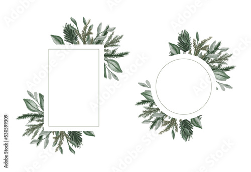 Floral frames with watercolor leaves for wedding invitation and other holidays.