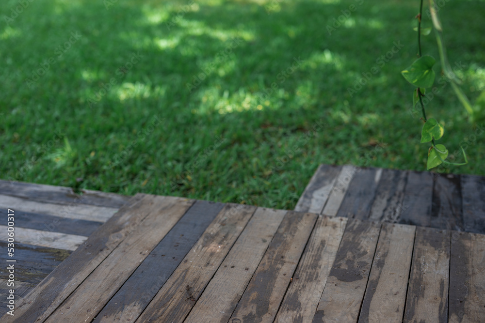 wooden table on the grass wooden table on the grass