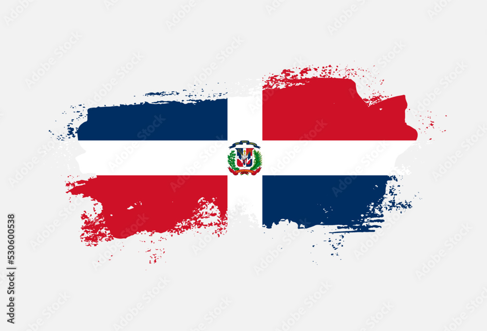Flag of Dominican Republic country with hand drawn brush stroke vector illustration