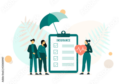 Health insurance. Shield protection for family flat vector illustration. Health and life insurance concept for banner, website design or landing web page