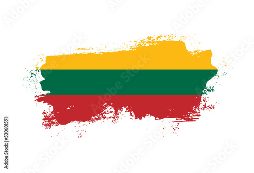 Flag of Lithuania country with hand drawn brush stroke vector illustration