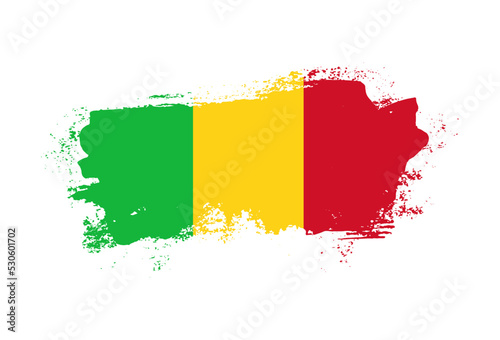 Flag of Mali country with hand drawn brush stroke vector illustration