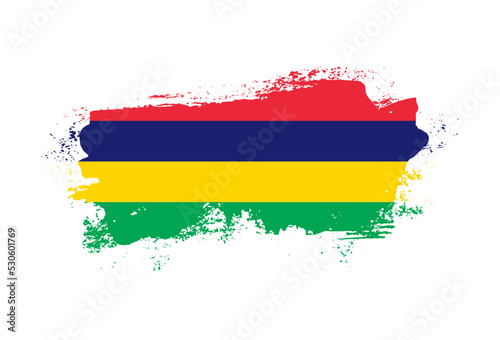 Flag of Mauritius country with hand drawn brush stroke vector illustration
