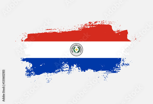 Flag of Paraguay country with hand drawn brush stroke vector illustration