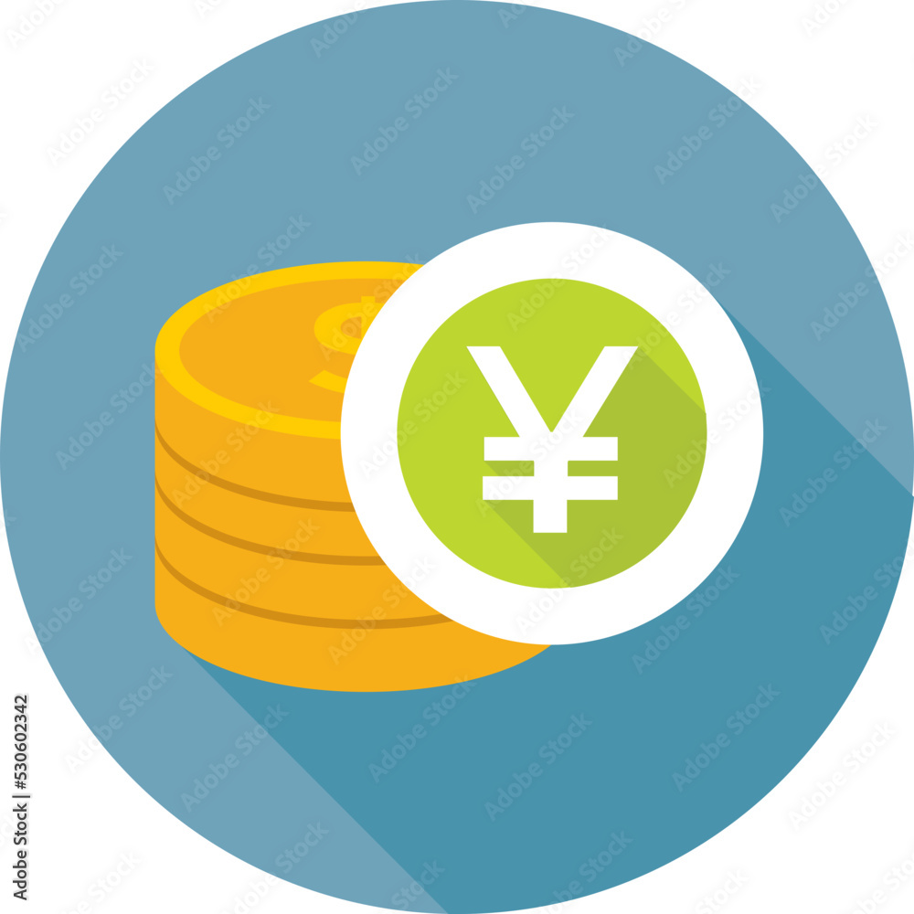 Obraz premium Yen Coins Colored Vector Icon