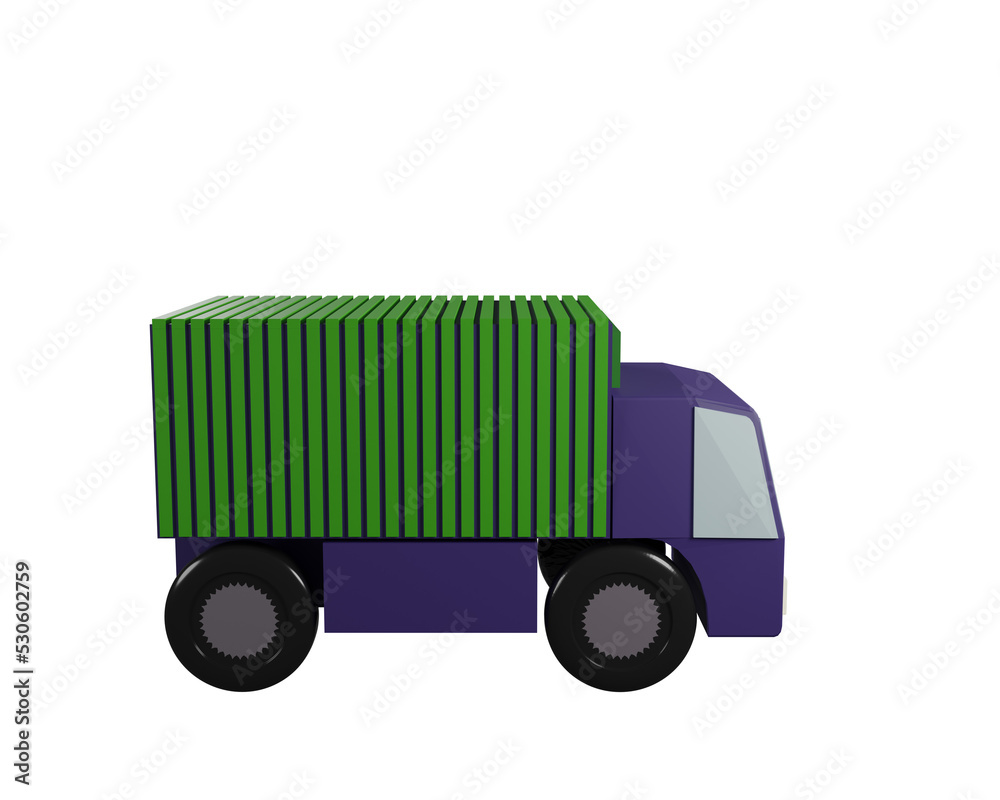 Green freight truck. 3D rendering