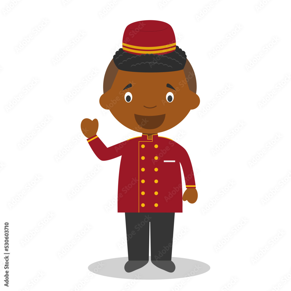 Cute cartoon vector illustration of a black or african american male bellboy. Cute cartoon vector illustration of a black or african american male bellboy.