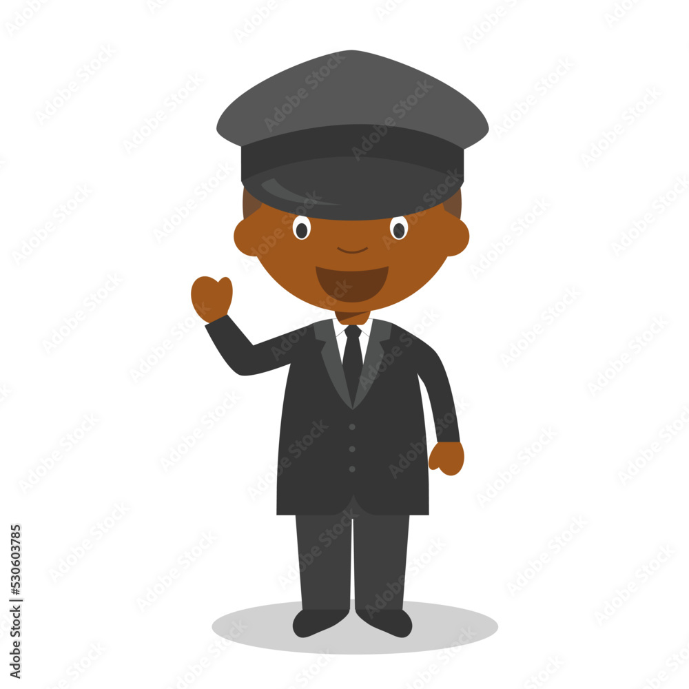 Cute cartoon vector illustration of a black or african american male chauffeur.