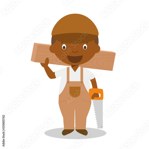 Cute cartoon vector illustration of a black or african american male carpenter.