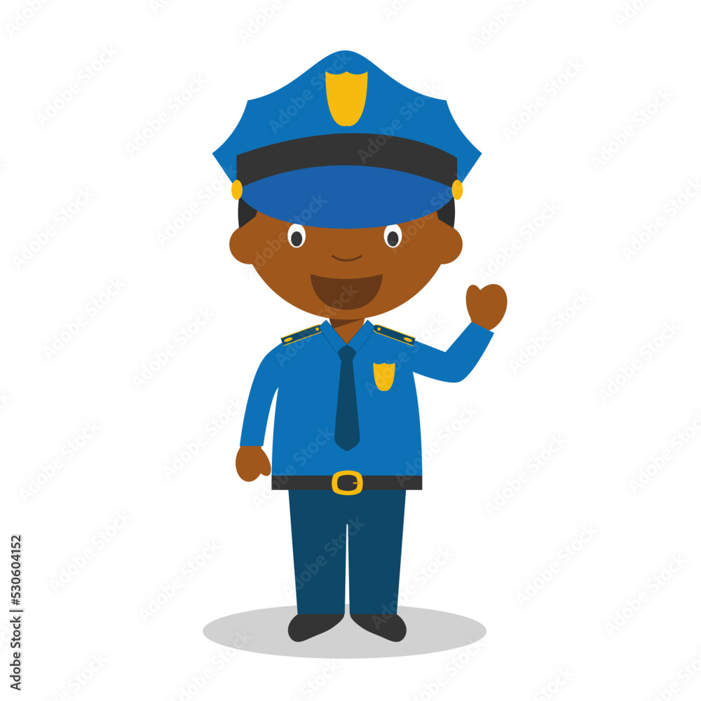 Cute cartoon vector illustration of a black or african american male policeman. Cute cartoon vector illustration of a black or african american male policeman.