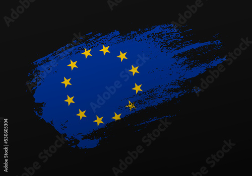 Abstract creative patriotic hand painted stain brush flag of European Union on black background