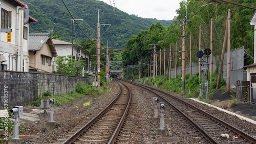 railway between forest and village