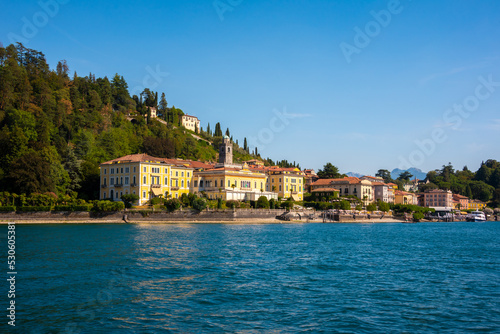 Beautiful panorama of lake Como with a small coastal town, famous tourism destination