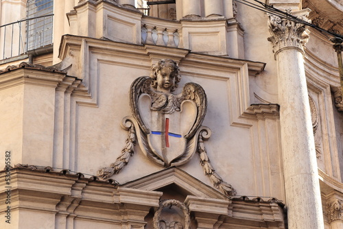 Fotografie San Carlo alle Quattro Fontane Church Exterior Sculpted Detail in Rome, Italy