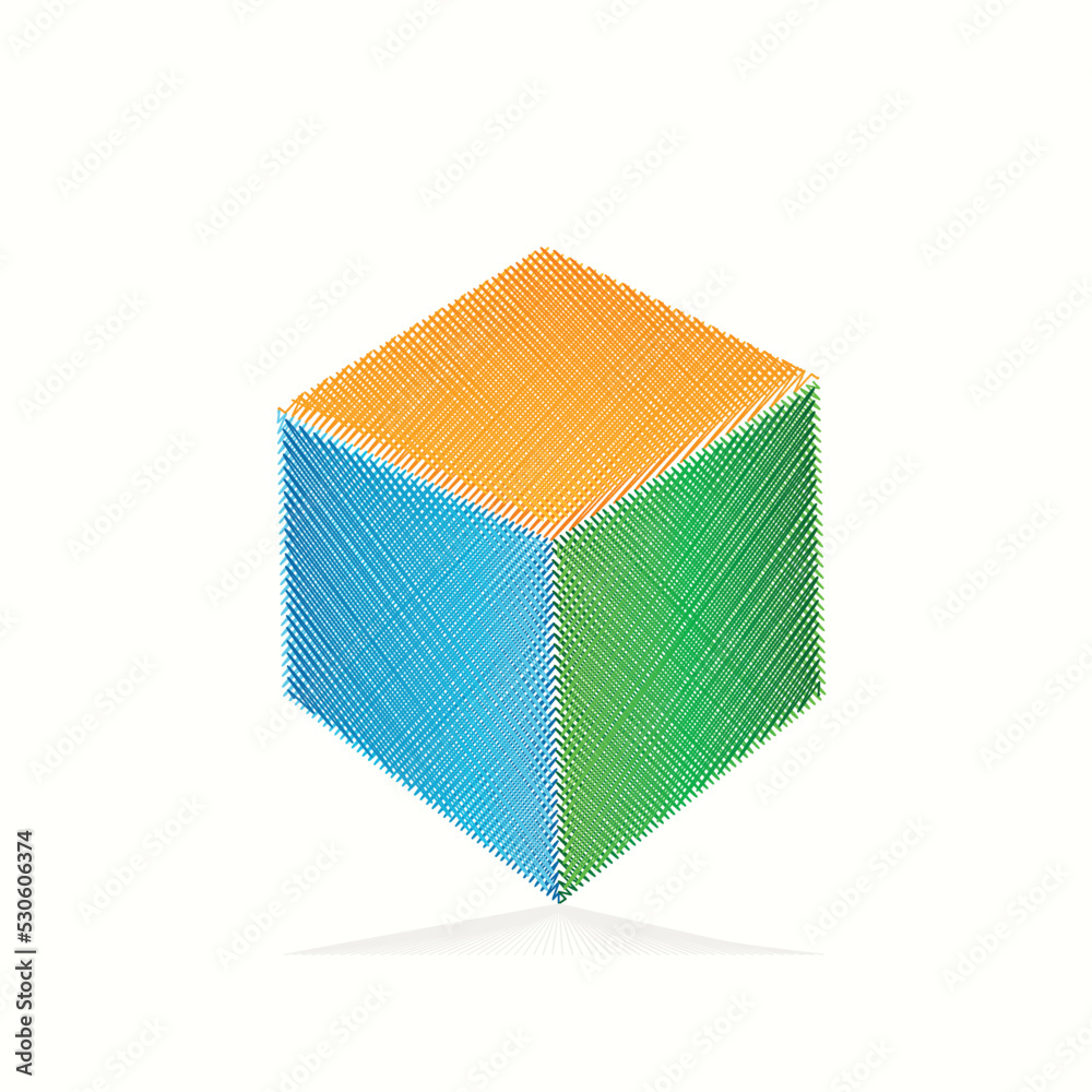 Fototapeta premium Cube, box logo. Geometric tech shapes. Modern design icon isolated on light background. Bright, colorful illustration graphic sign. Creative, 3d style symbol.