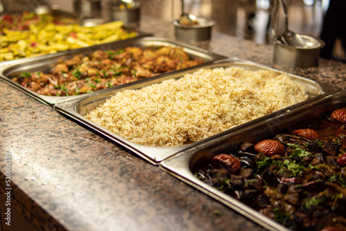 All-inclusive meals at the hotel. Open buffet. Stewed vegetables, rice and meat for lunch or dinner © Svetlana